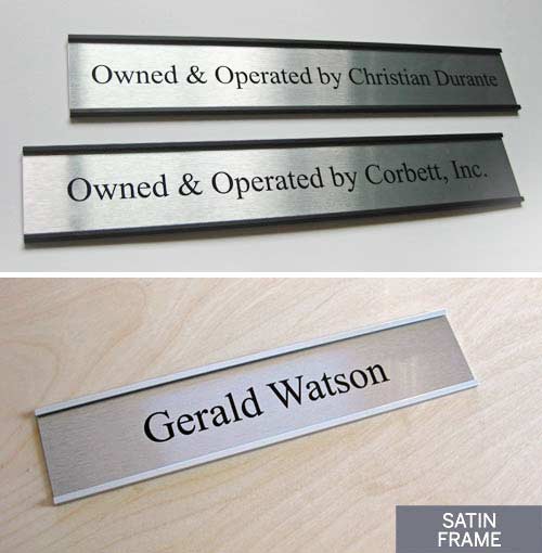 Engraved office door sign with frame